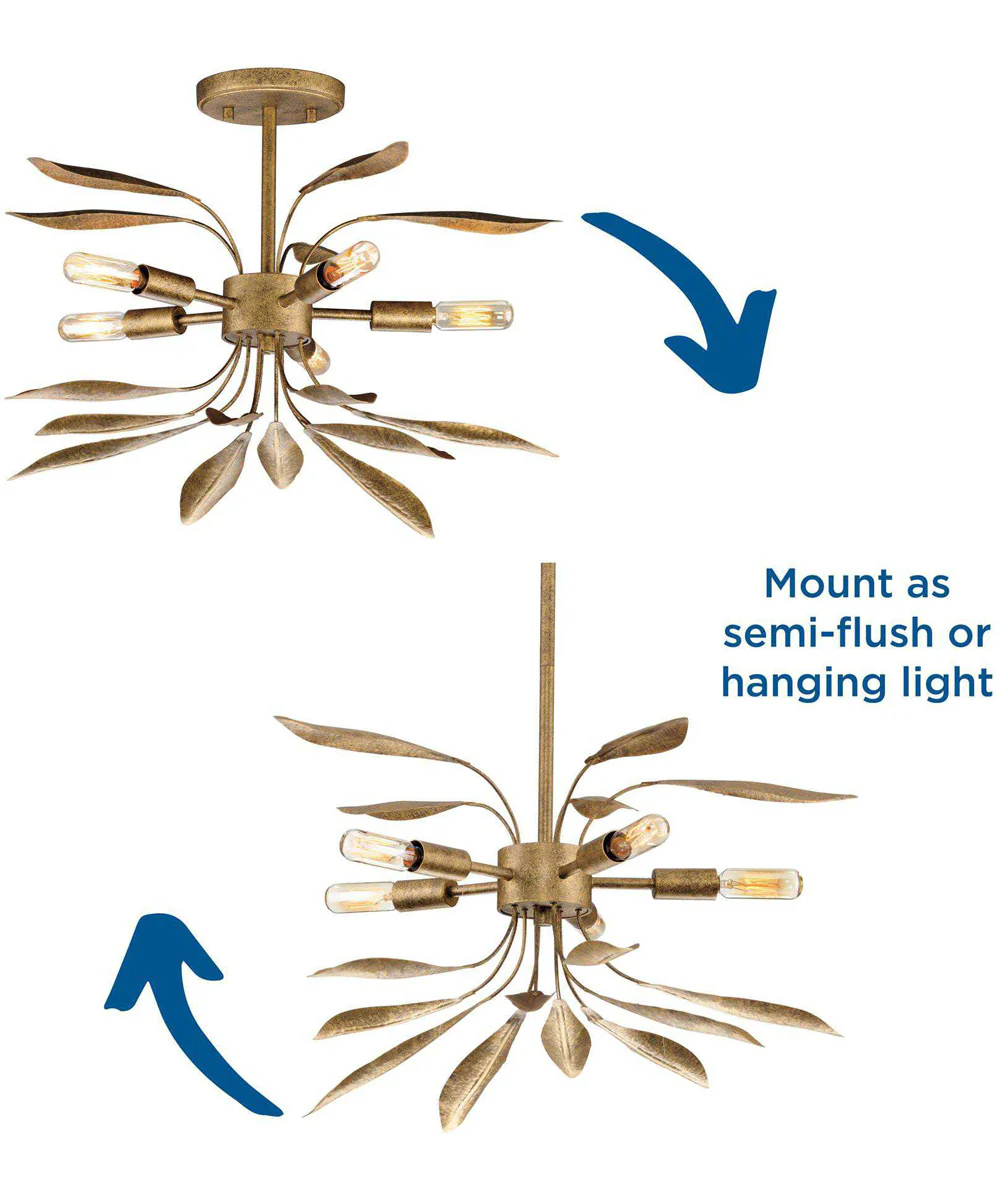Mariposa 5-Light Convertible Semi-Flush Ceiling or Hanging Pendant Light Antique Gold - Image 4