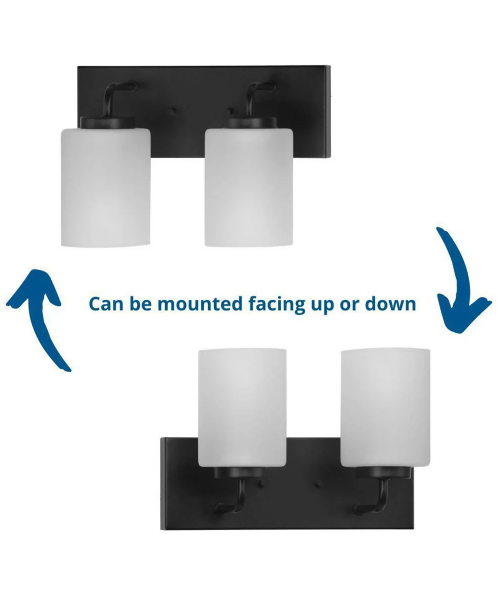Merry 2-Light Etched Glass Transitional Style Bath Vanity Wall Light Matte Black - Image 2