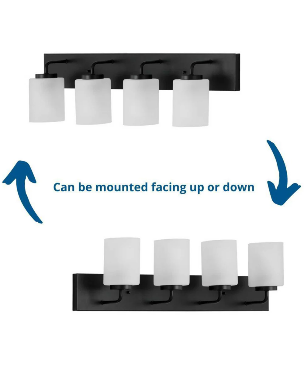 Merry 4-Light Etched Glass Transitional Style Bath Vanity Wall Light Matte Black - Image 3