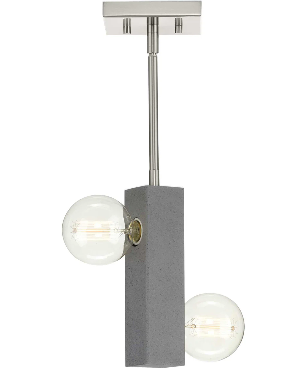 Mill Beam 2-Light Brushed Nickel/Faux Concrete Industrial Style Convertible Mini-Pendant or Ceiling Light Brushed Nickel