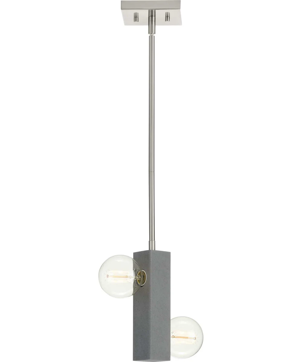 Mill Beam 2-Light Brushed Nickel/Faux Concrete Industrial Style Convertible Mini-Pendant or Ceiling Light Brushed Nickel - Image 3
