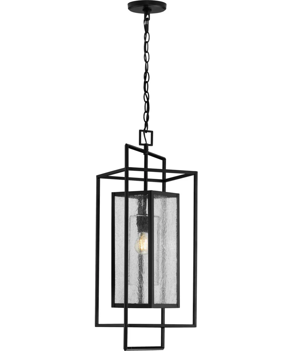 Navarre 1-Light Seeded Glass Indoor/Outdoor Hanging Pendant Light Matte Black - Image 3