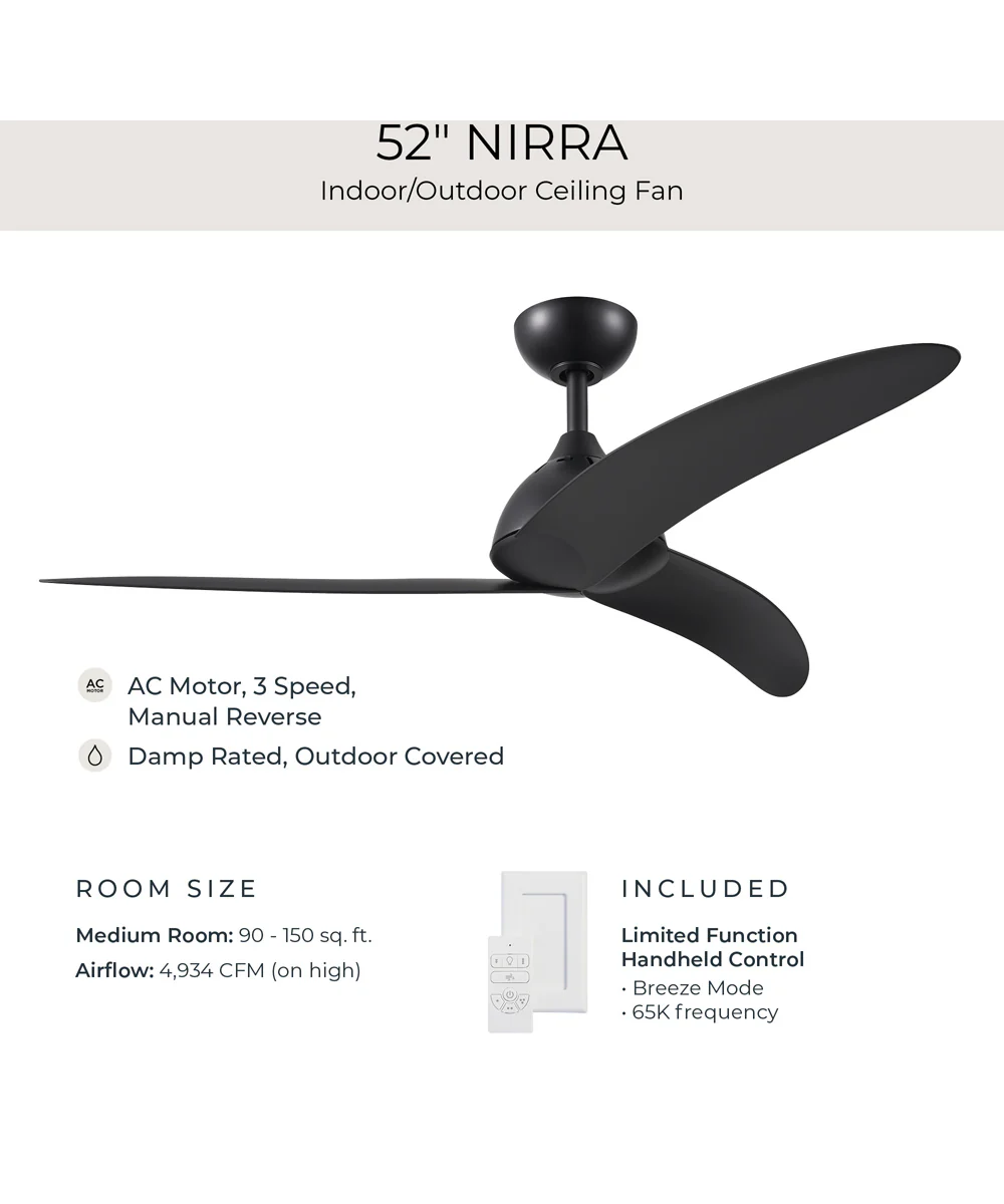 Nirra 52-in. 3-Blade Modern Ceiling Fan Matte Black - Image 10