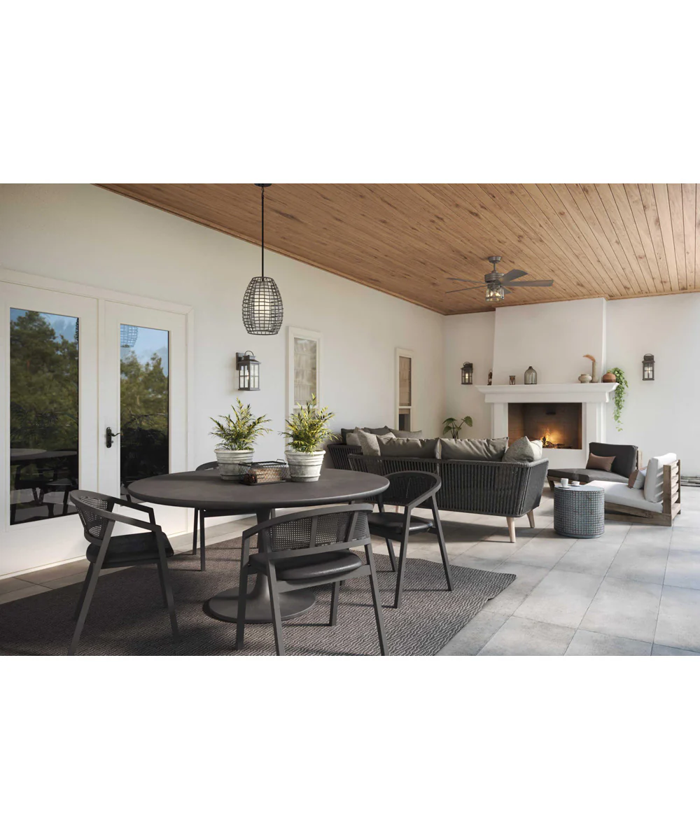 Pawley 1-Light Dark Gray Rattan Indoor/Outdoor Hanging Pendant Light Matte Black - Image 2