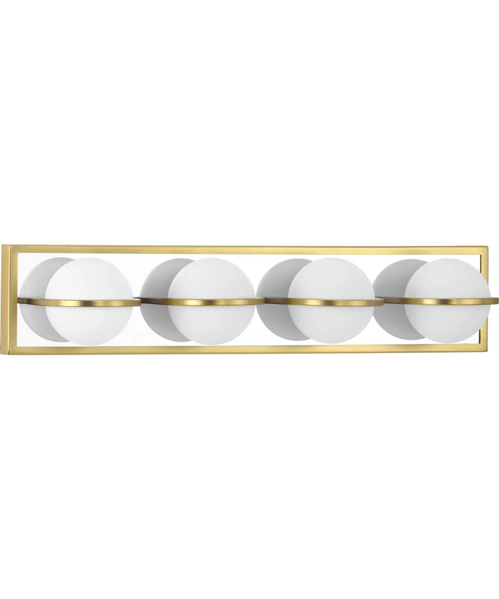 Pearl LED 4-Light Opal Glass Modern Style Bath Vanity Wall Light Satin Brass