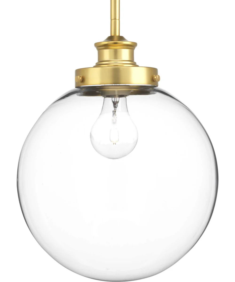 Penn 1-Light Clear Glass Farmhouse Pendant Light Natural Brass