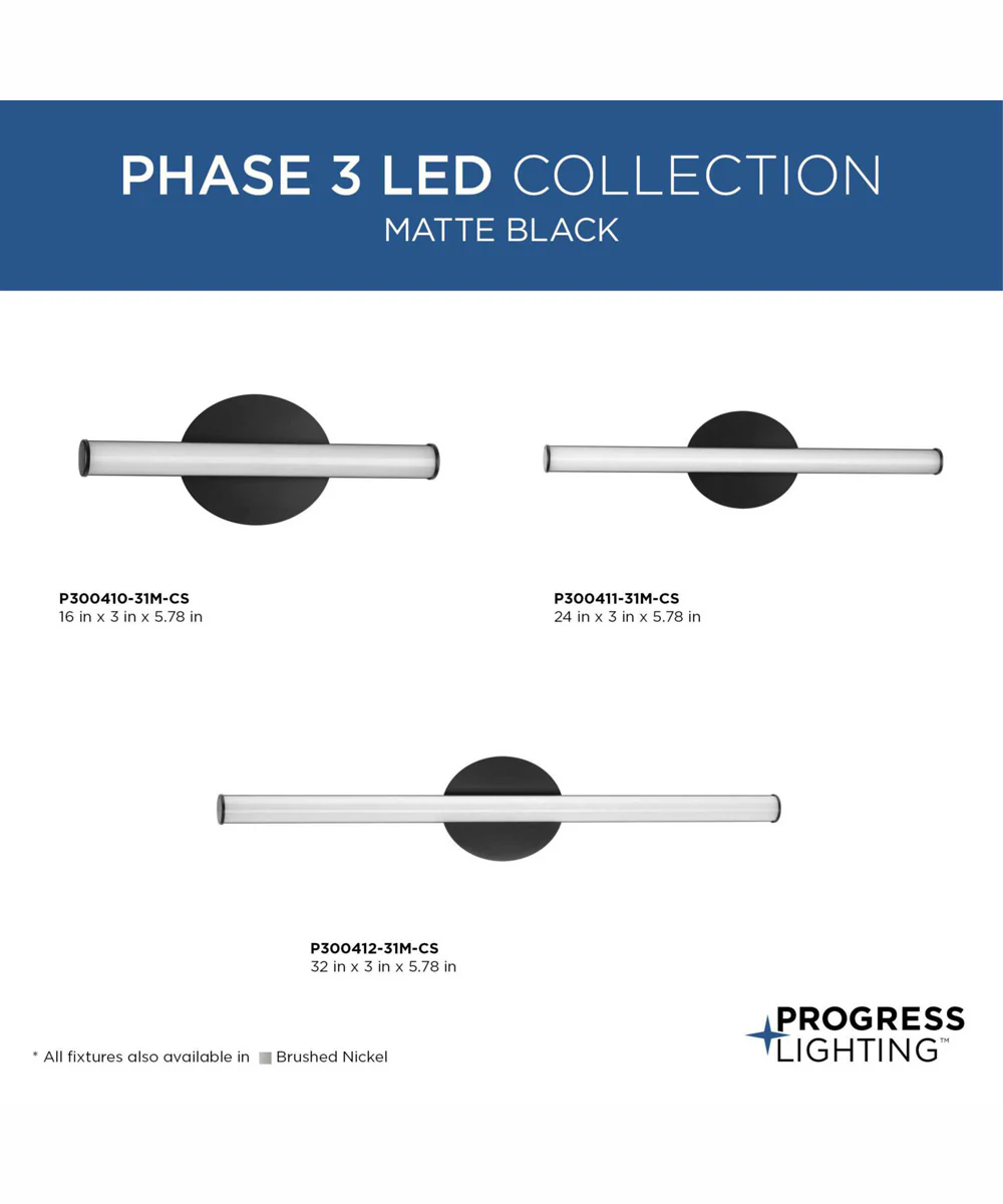 Phase 3 16 in. Small Modern 3CCT Integrated LED Linear Vanity Light Matte Black - Image 7