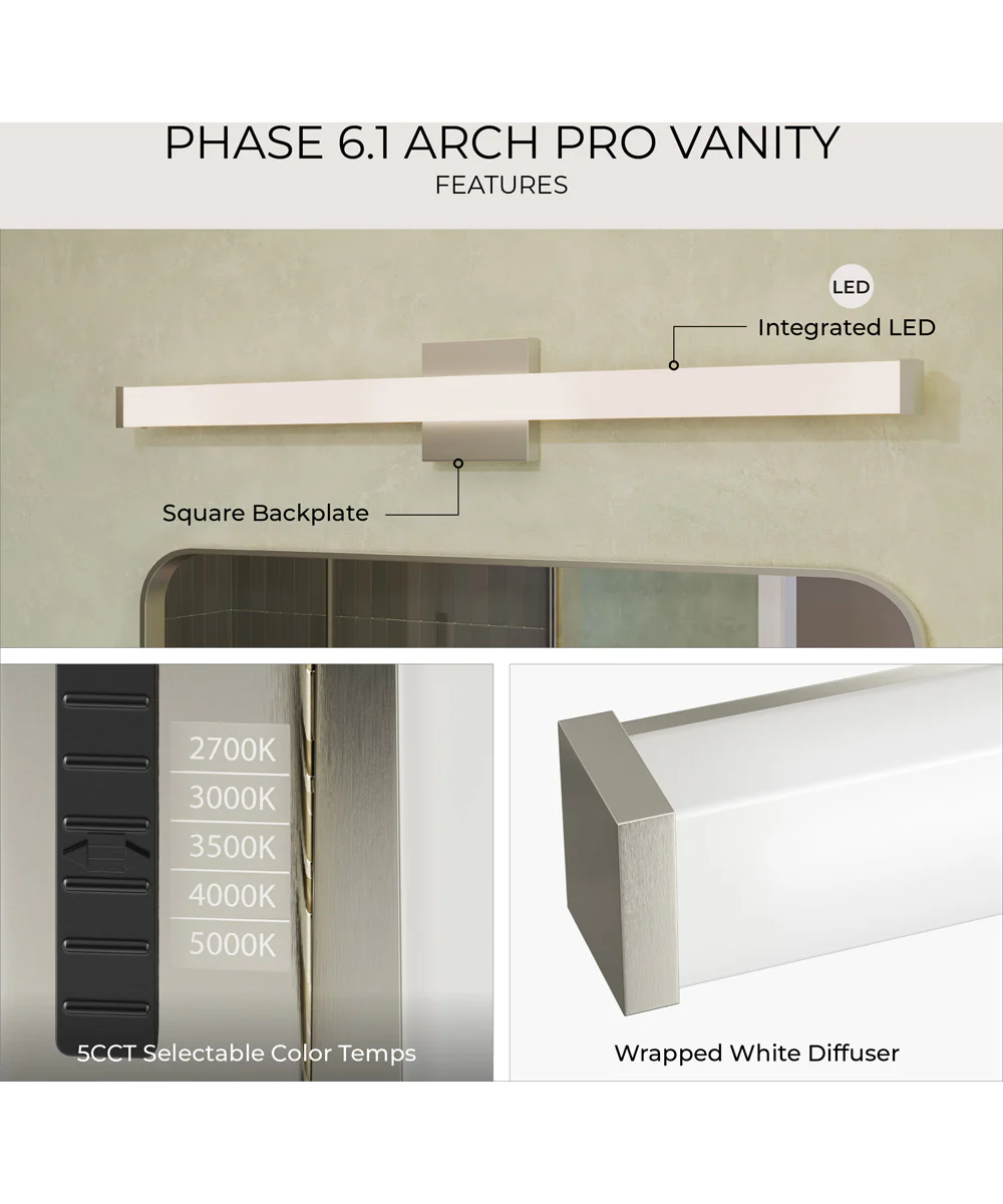 Phase 6.1 24 in. 5CCT Integrated LED Linear Vanity Light Brushed Nickel - Image 11
