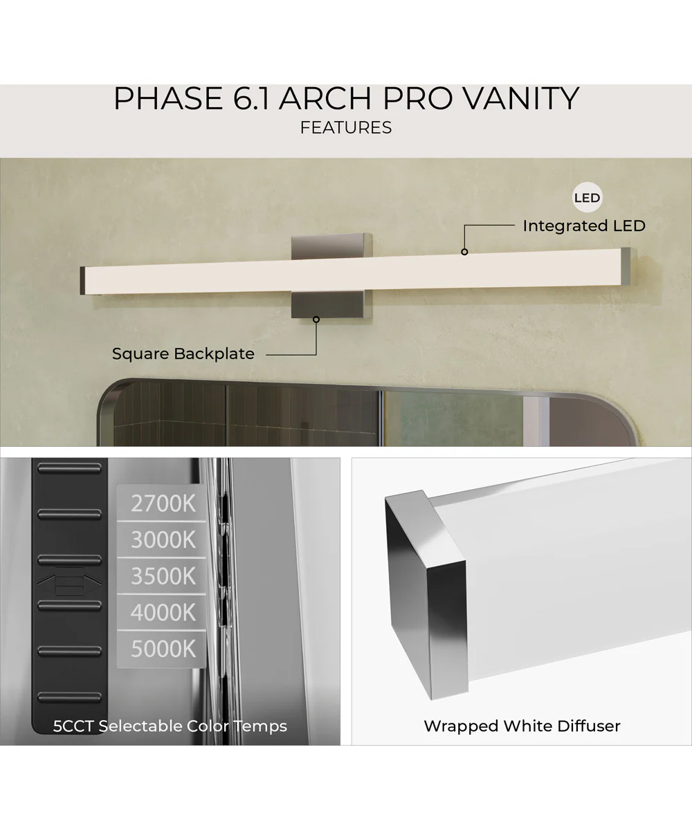 Phase 6.1 36 in. 5CCT Integrated LED Linear Vanity Light Polished Chrome - Image 11