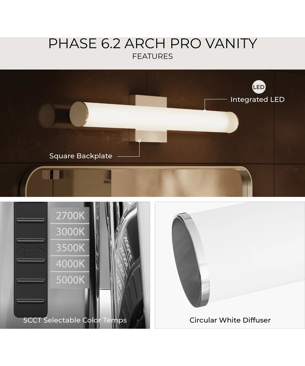 Phase 6.2 36 in. 5CCT Integrated LED Linear Vanity Light Polished Chrome - Image 11