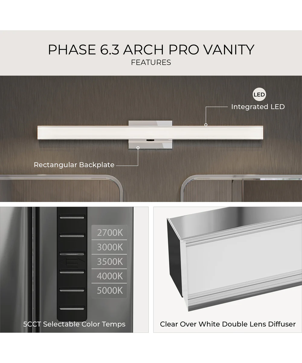 Phase 6.3 36 in. 5CCT Integrated LED Linear Vanity Light Polished Chrome - Image 11