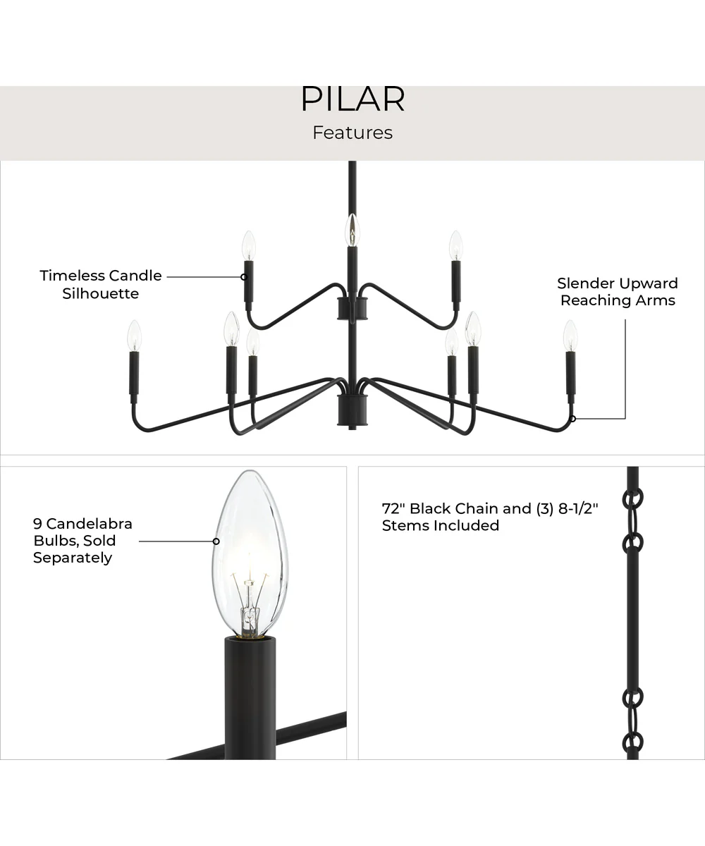 Pilar Two-Tier 9-Light Chandelier Matte Black - Image 8