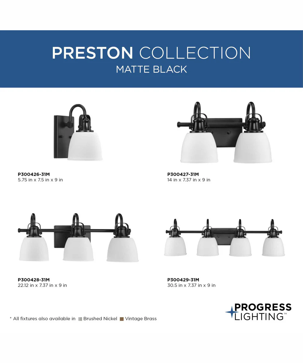 Preston 2-Light Coastal Bath Vanity Light Matte Black - Image 6