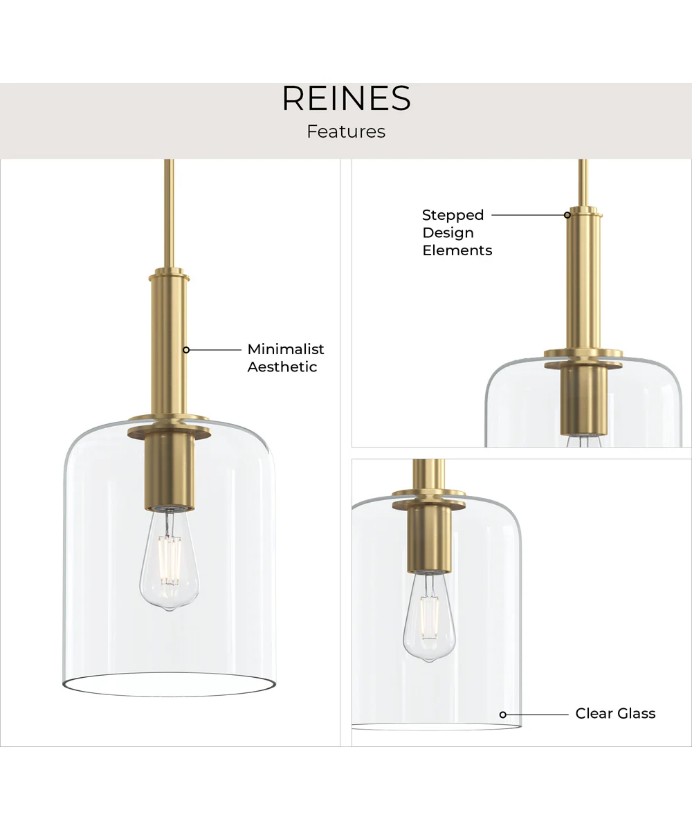 Reines 1-Light Pendant with Clear Glass Shade Brushed Gold - Image 8
