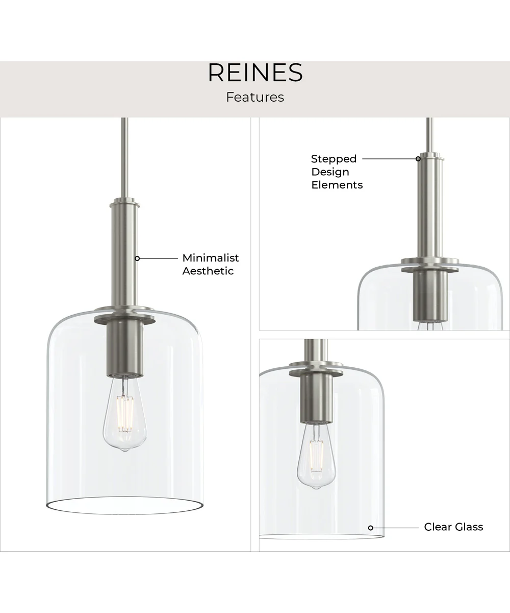 Reines 1-Light Pendant with Clear Glass Shade Brushed Nickel - Image 8