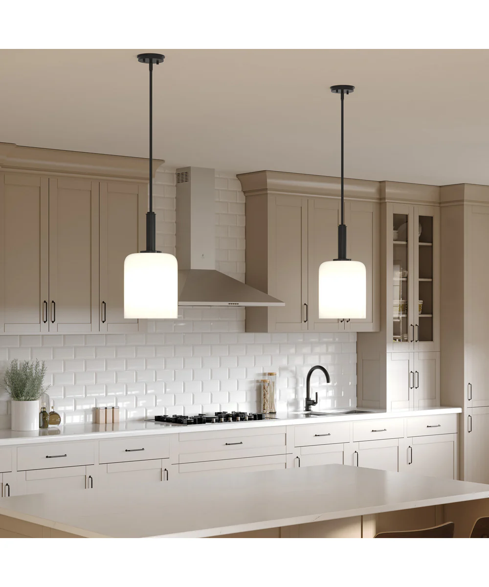 Reines 1-Light Pendant with Opal Glass Shade Matte Black - Image 2