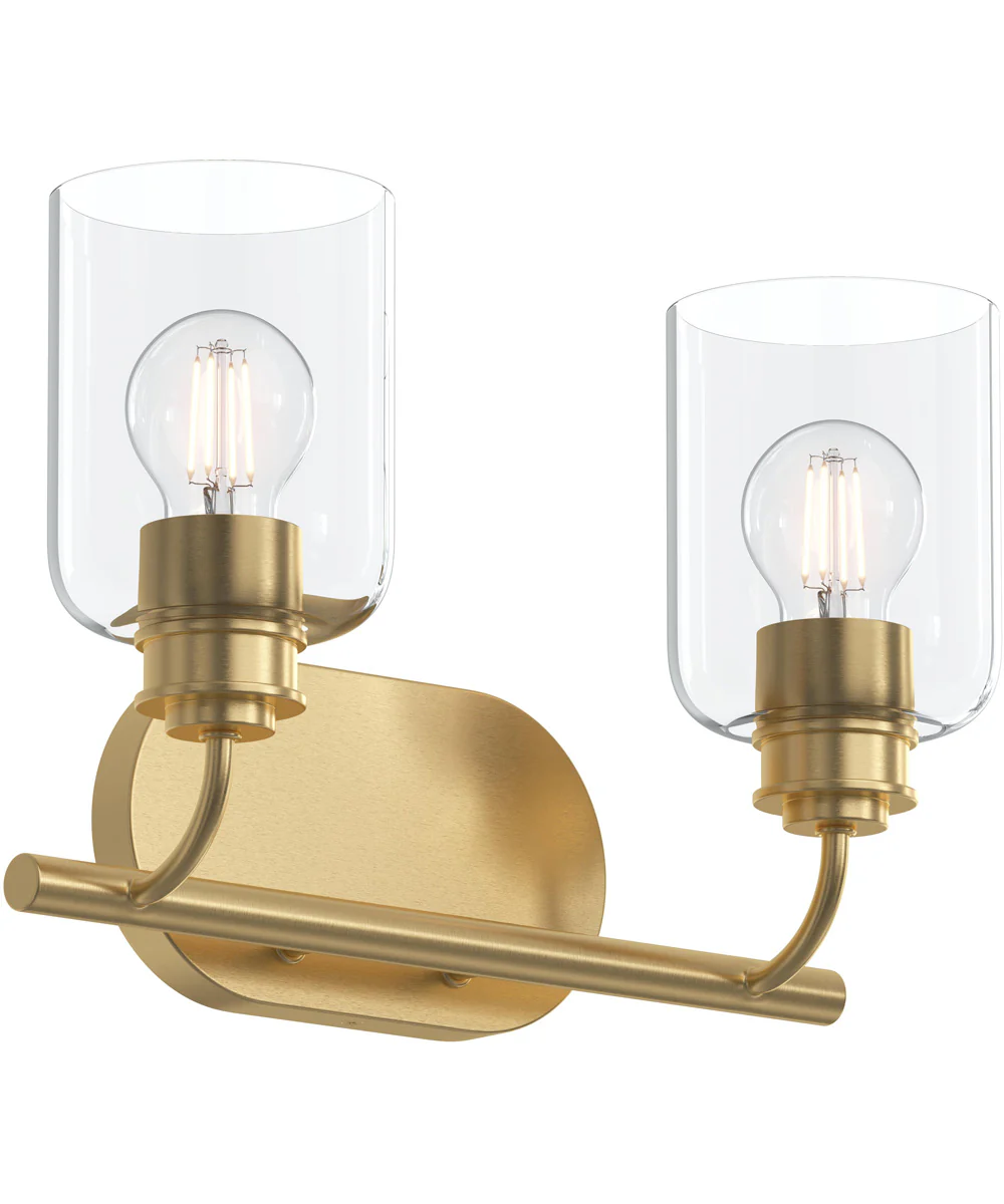 Reines 2-Light Bath Vanity with Clear Glass Shades Brushed Gold