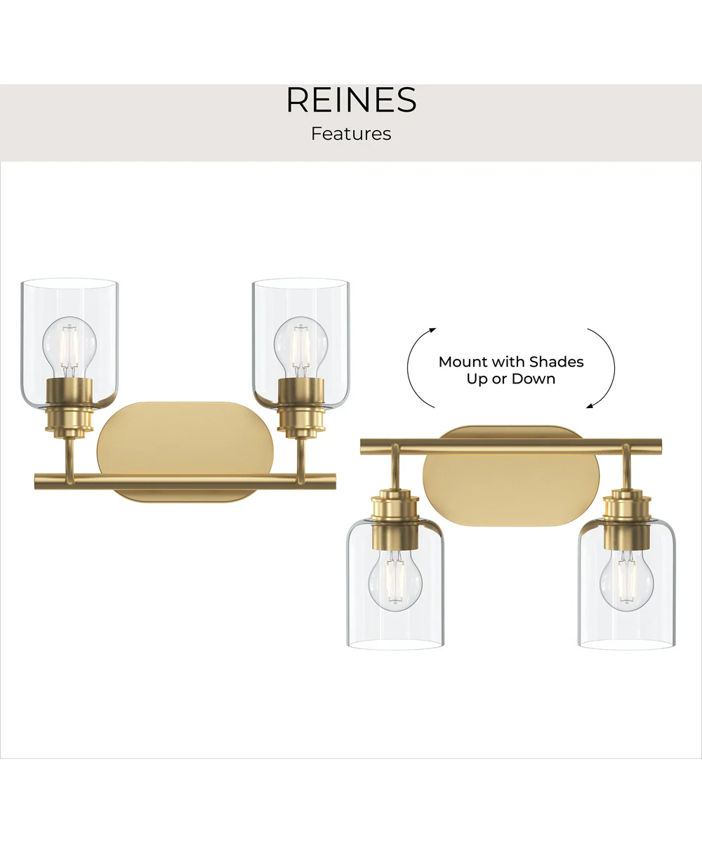 Reines 2-Light Bath Vanity with Clear Glass Shades Brushed Gold - Image 10