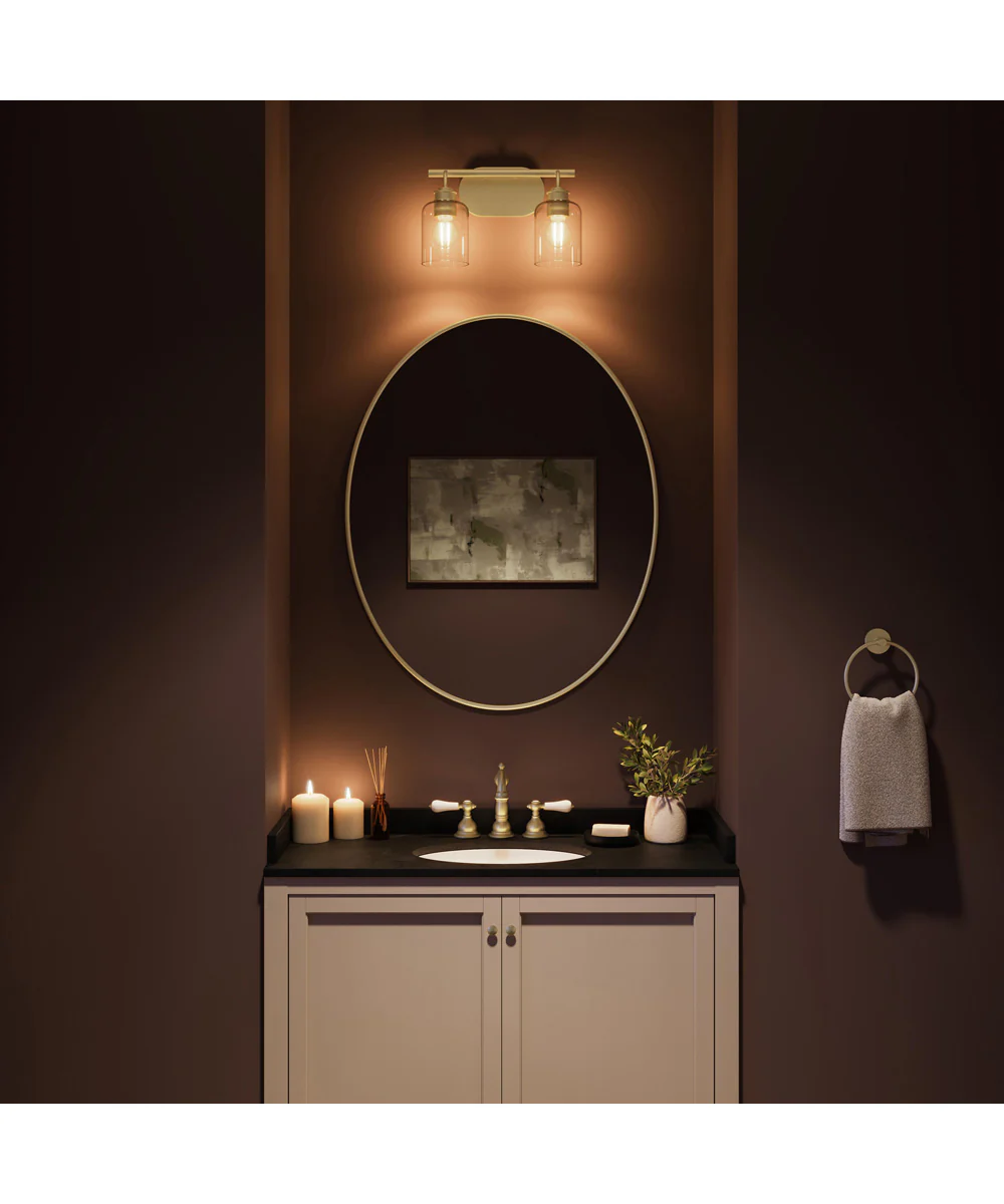 Reines 2-Light Bath Vanity with Clear Glass Shades Brushed Gold - Image 3
