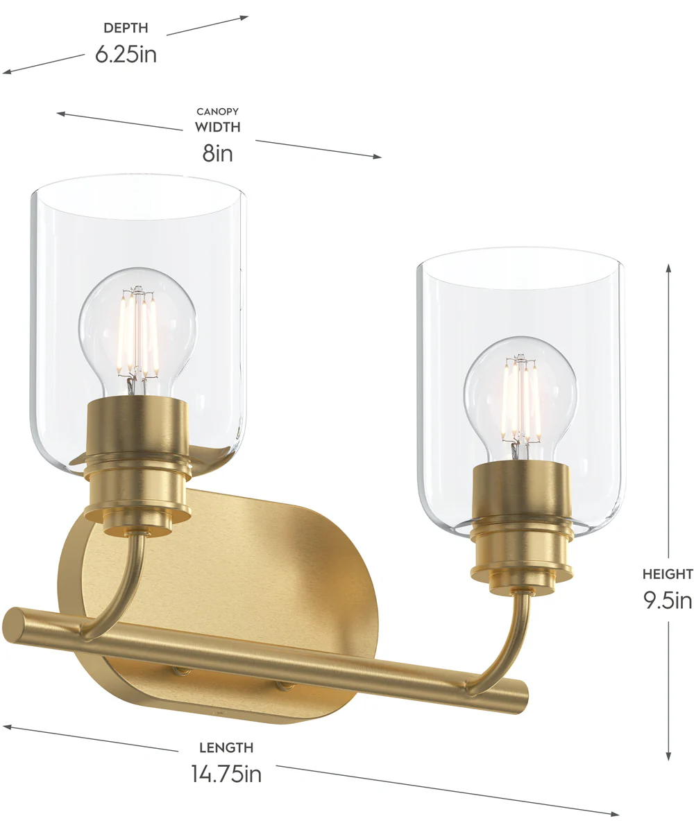 Reines 2-Light Bath Vanity with Clear Glass Shades Brushed Gold - Image 4
