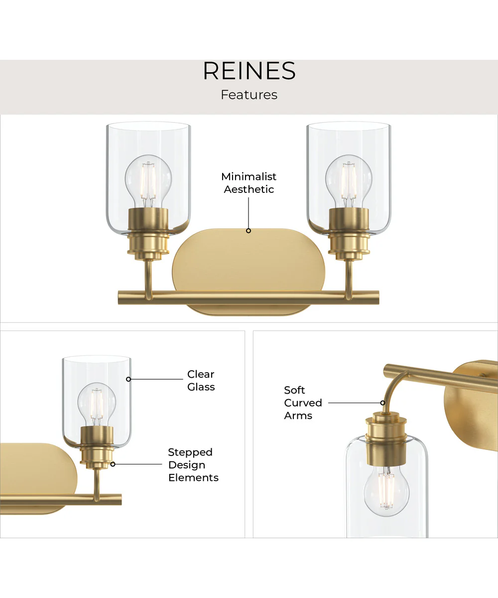 Reines 2-Light Bath Vanity with Clear Glass Shades Brushed Gold - Image 9