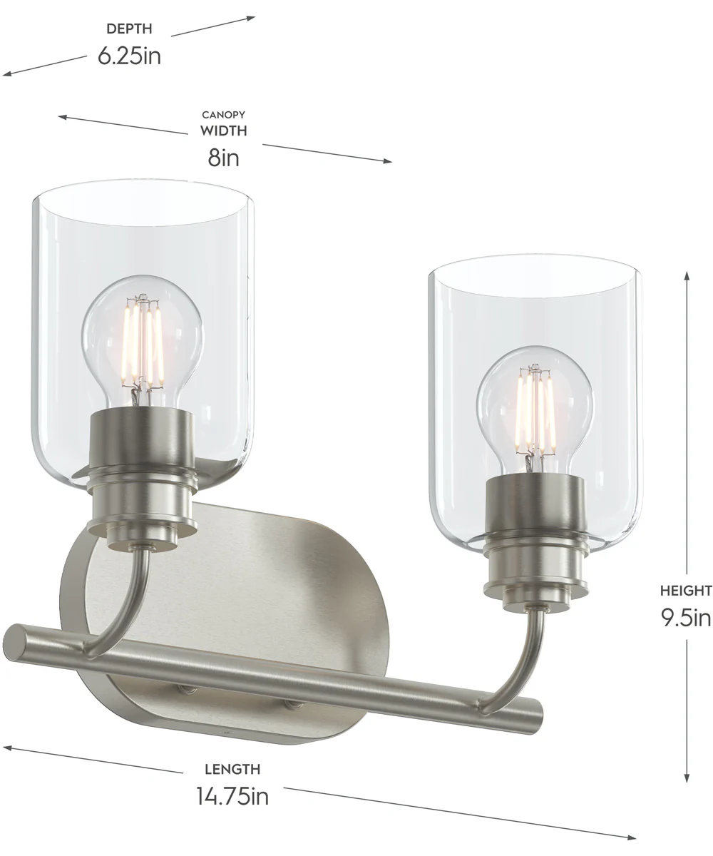 Reines 2-Light Bath Vanity with Clear Glass Shades Brushed Nickel - Image 4