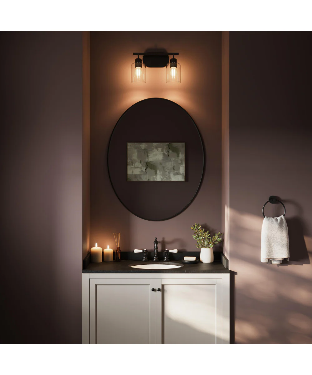 Reines 2-Light Bath Vanity with Clear Glass Shades Matte Black - Image 2