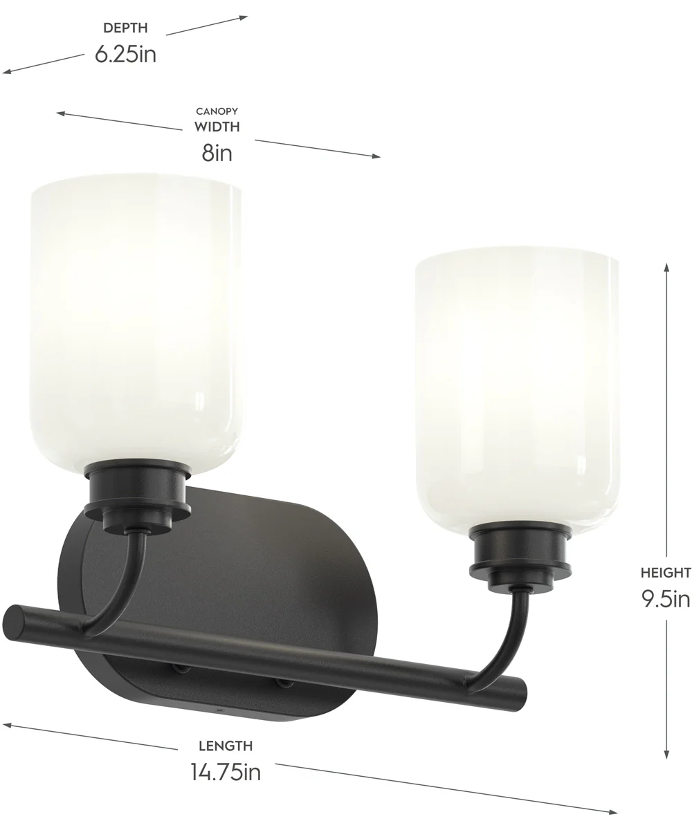 Reines 2-Light Bath Vanity with Opal Glass Shades Matte Black - Image 4
