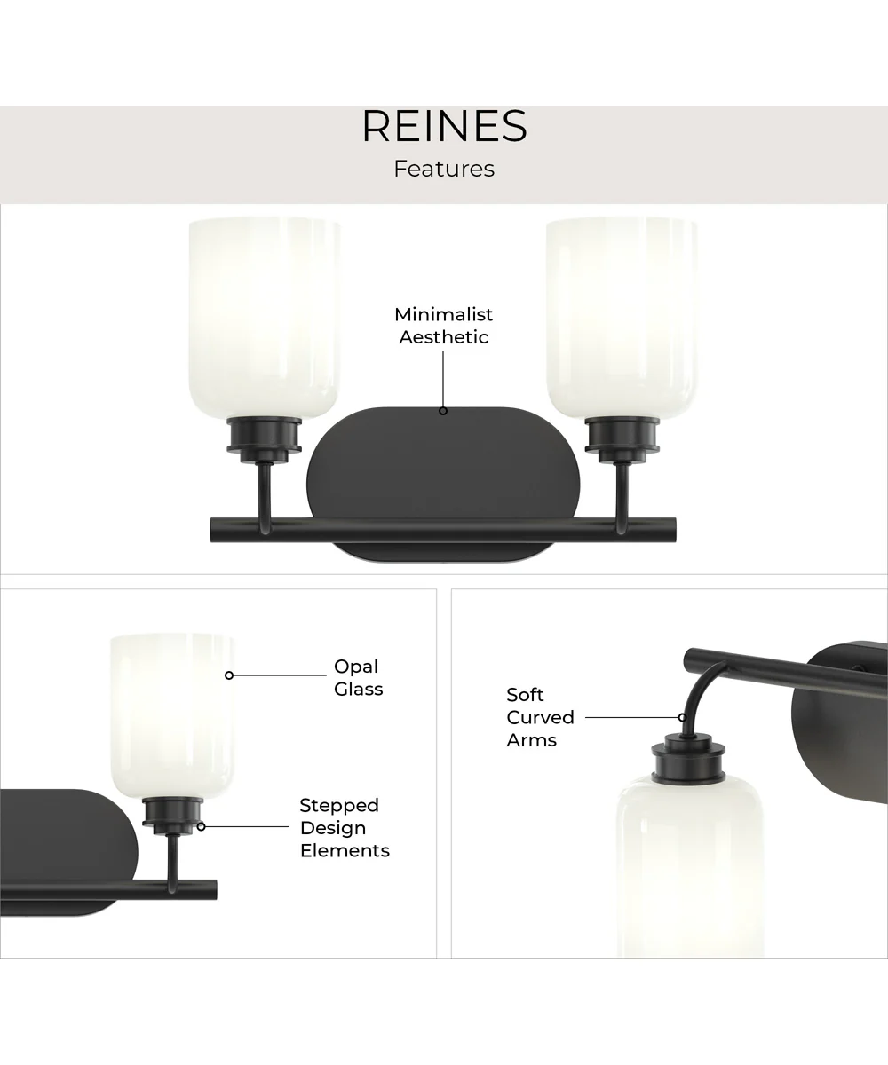 Reines 2-Light Bath Vanity with Opal Glass Shades Matte Black - Image 9