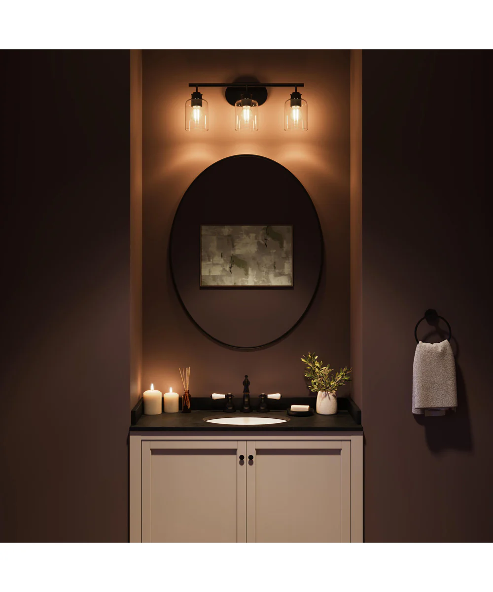 Reines 3-Light Bath Vanity with Clear Glass Shades Matte Black - Image 3