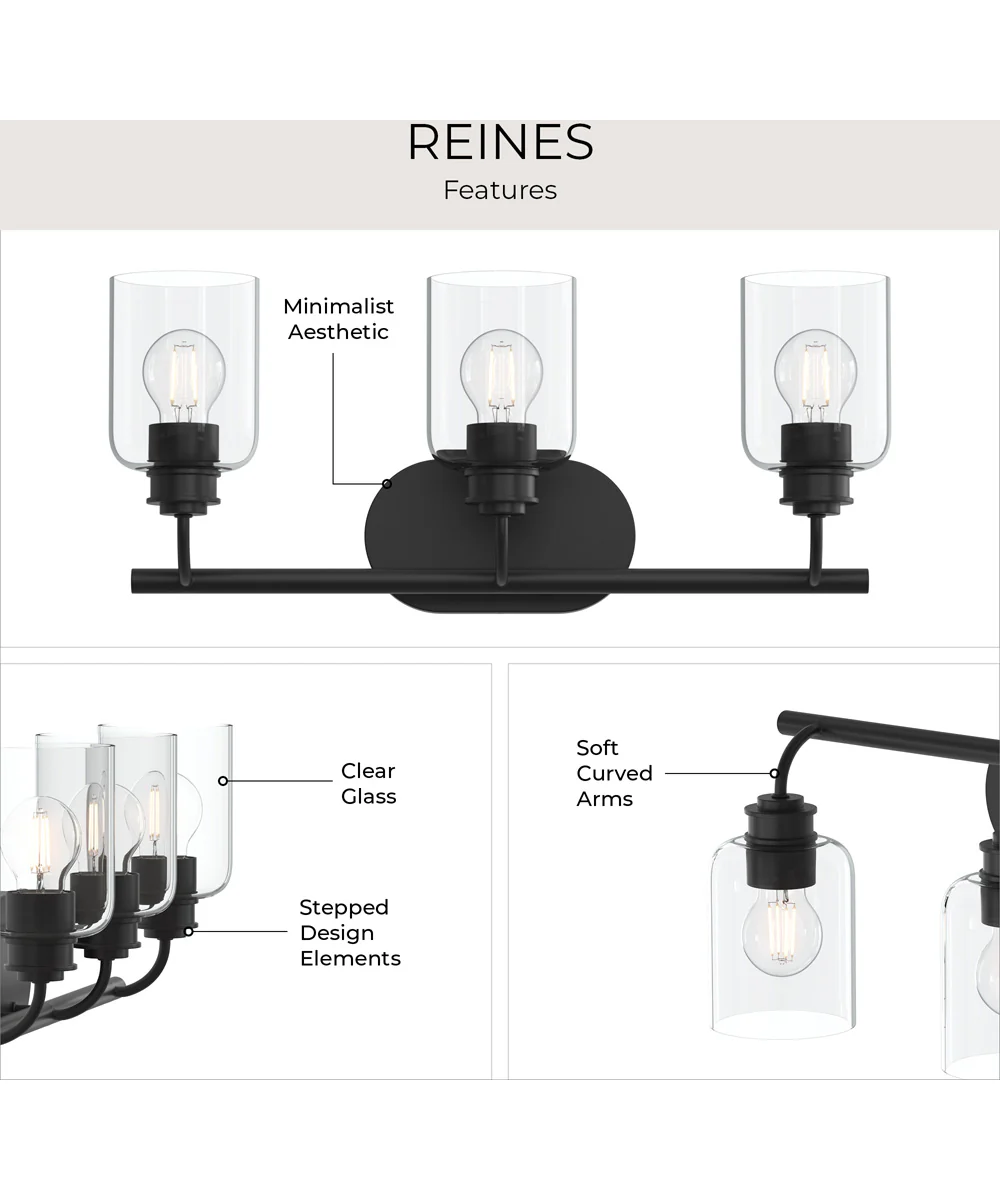 Reines 3-Light Bath Vanity with Clear Glass Shades Matte Black - Image 8