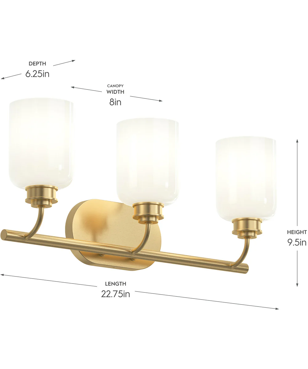 Reines 3-Light Bath Vanity with Opal Glass Shades Brushed Gold - Image 4