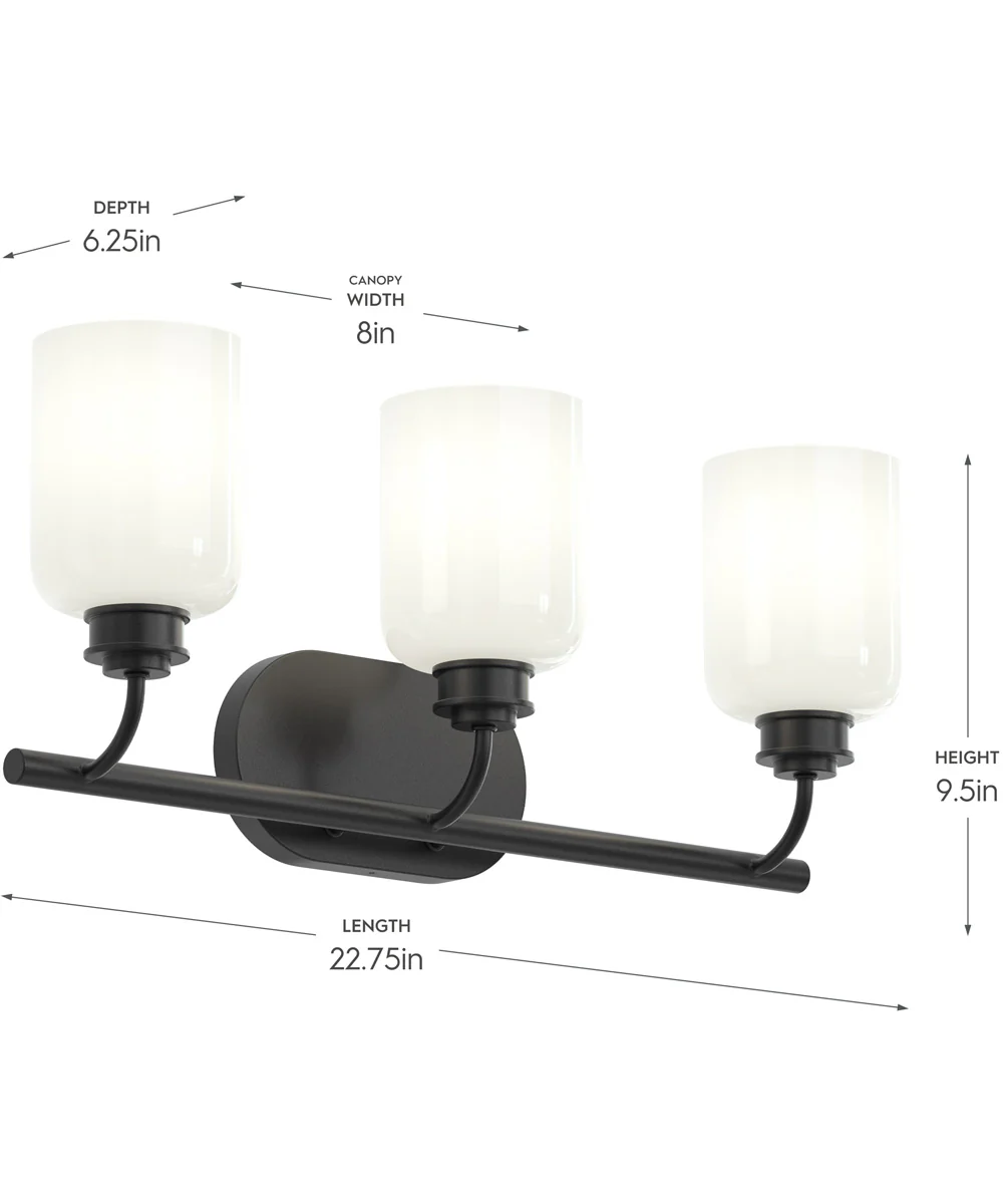 Reines 3-Light Bath Vanity with Opal Glass Shades Matte Black - Image 4