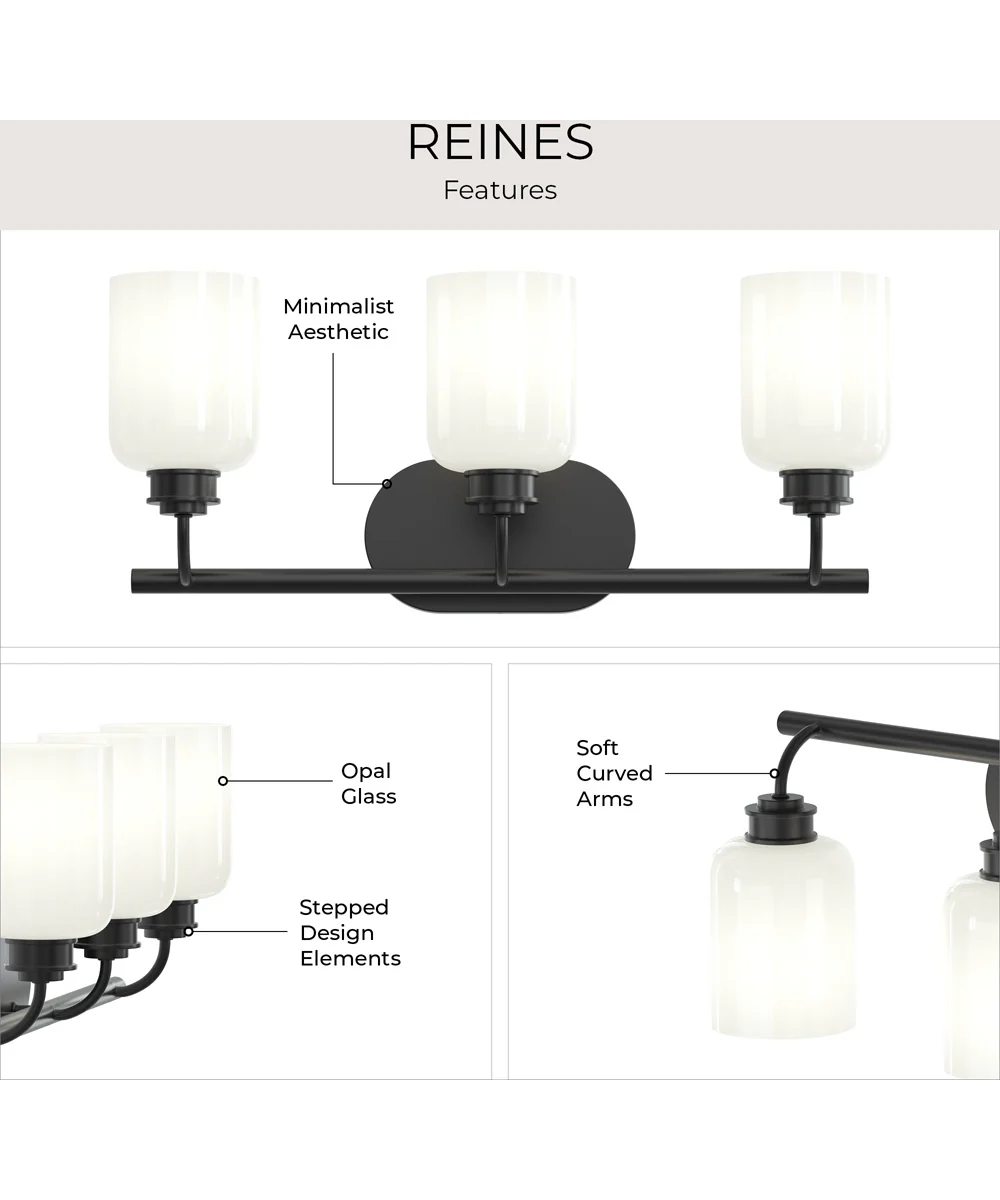 Reines 3-Light Bath Vanity with Opal Glass Shades Matte Black - Image 8