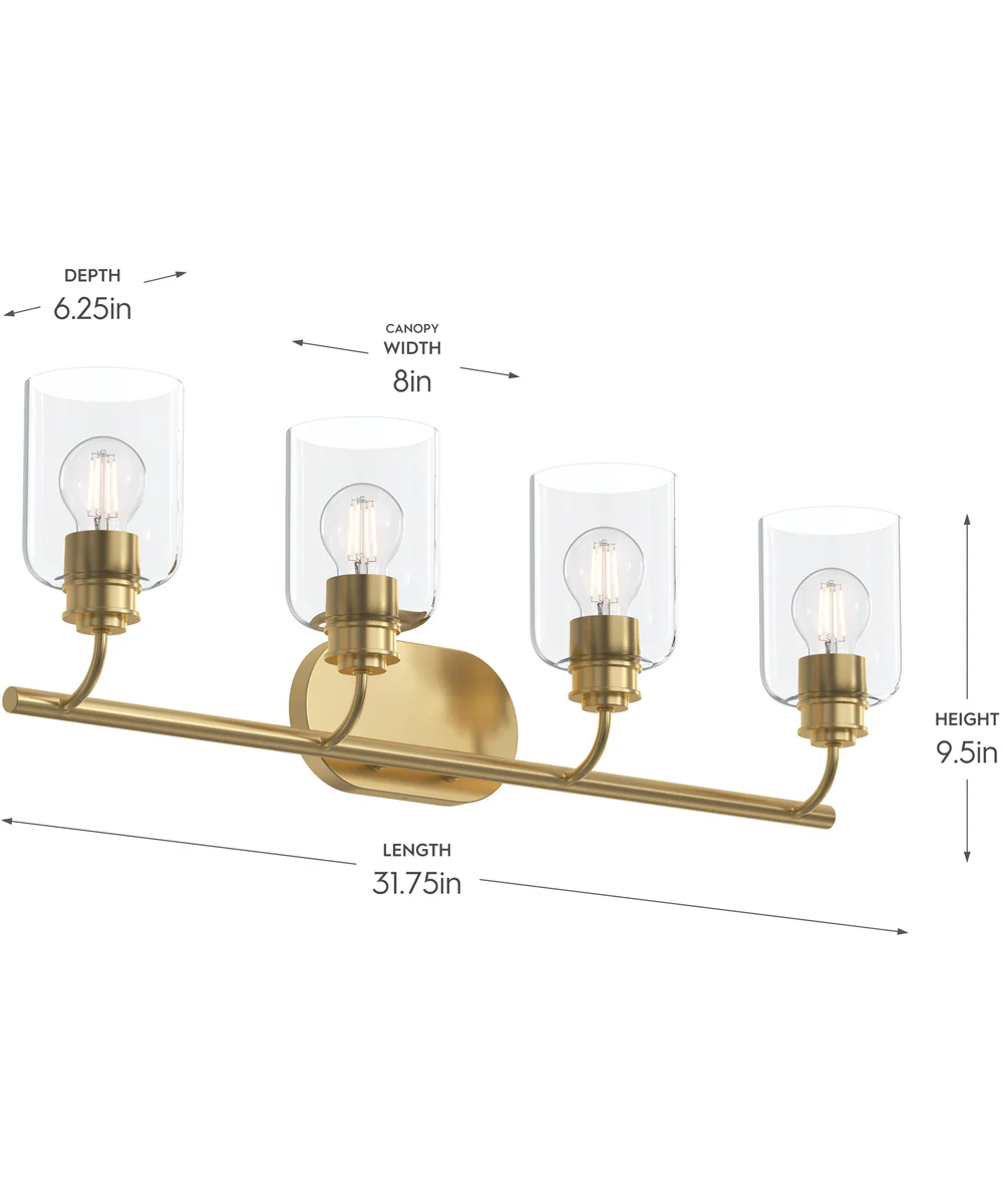 Reines 4-Light Bath Vanity with Clear Glass Shades Brushed Gold - Image 4