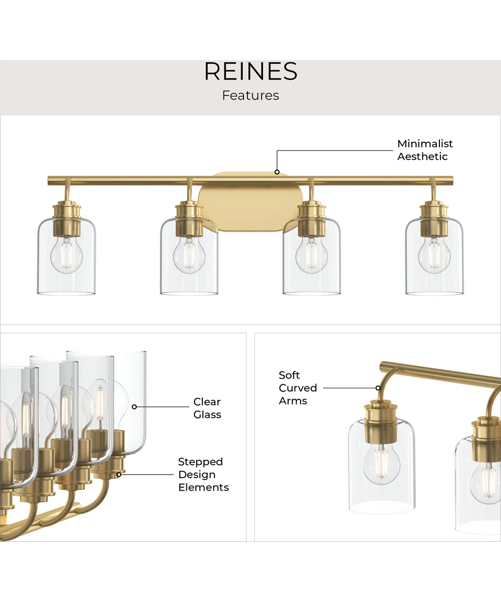 Reines 4-Light Bath Vanity with Clear Glass Shades Brushed Gold - Image 8