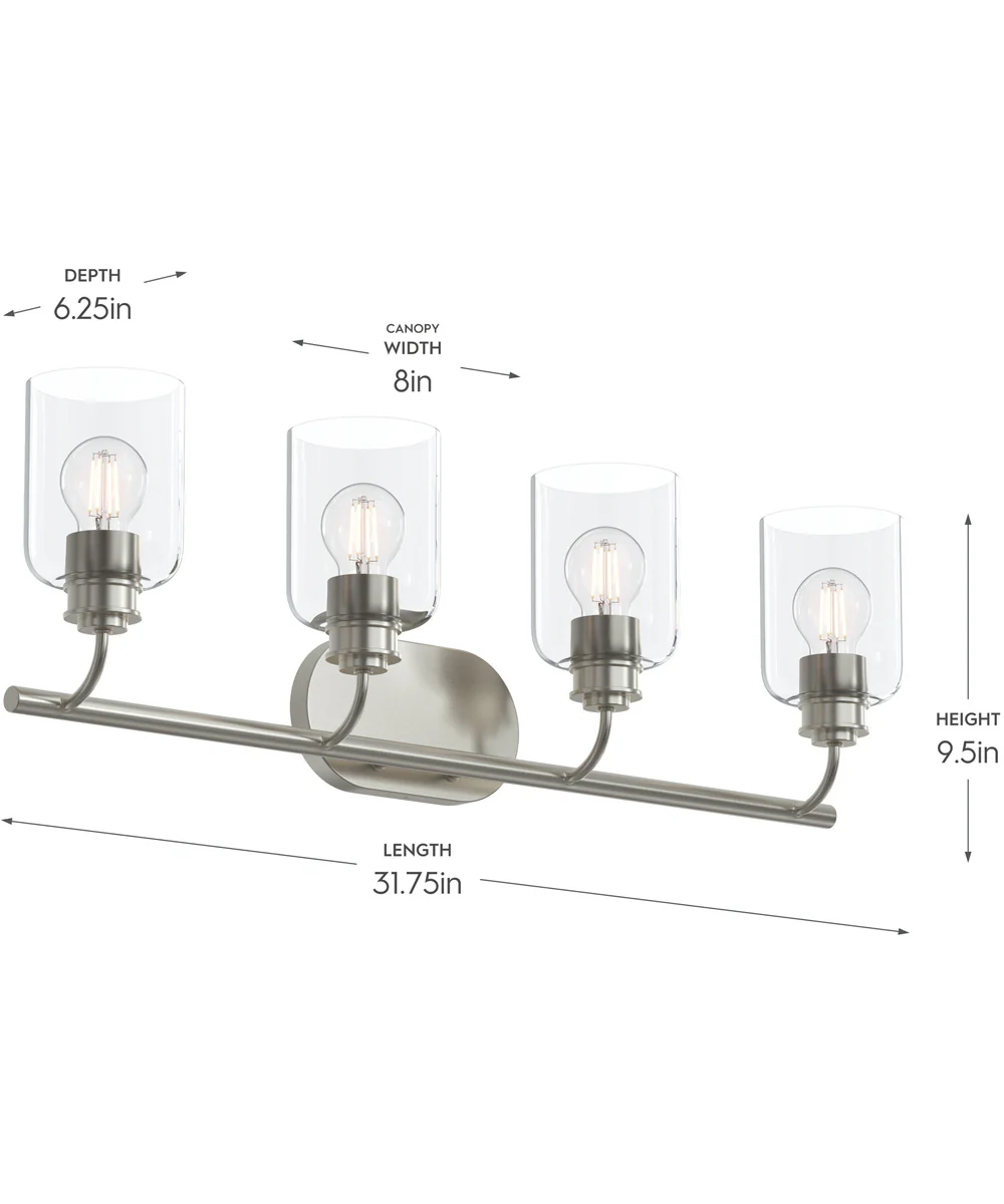 Reines 4-Light Bath Vanity with Clear Glass Shades Brushed Nickel - Image 4