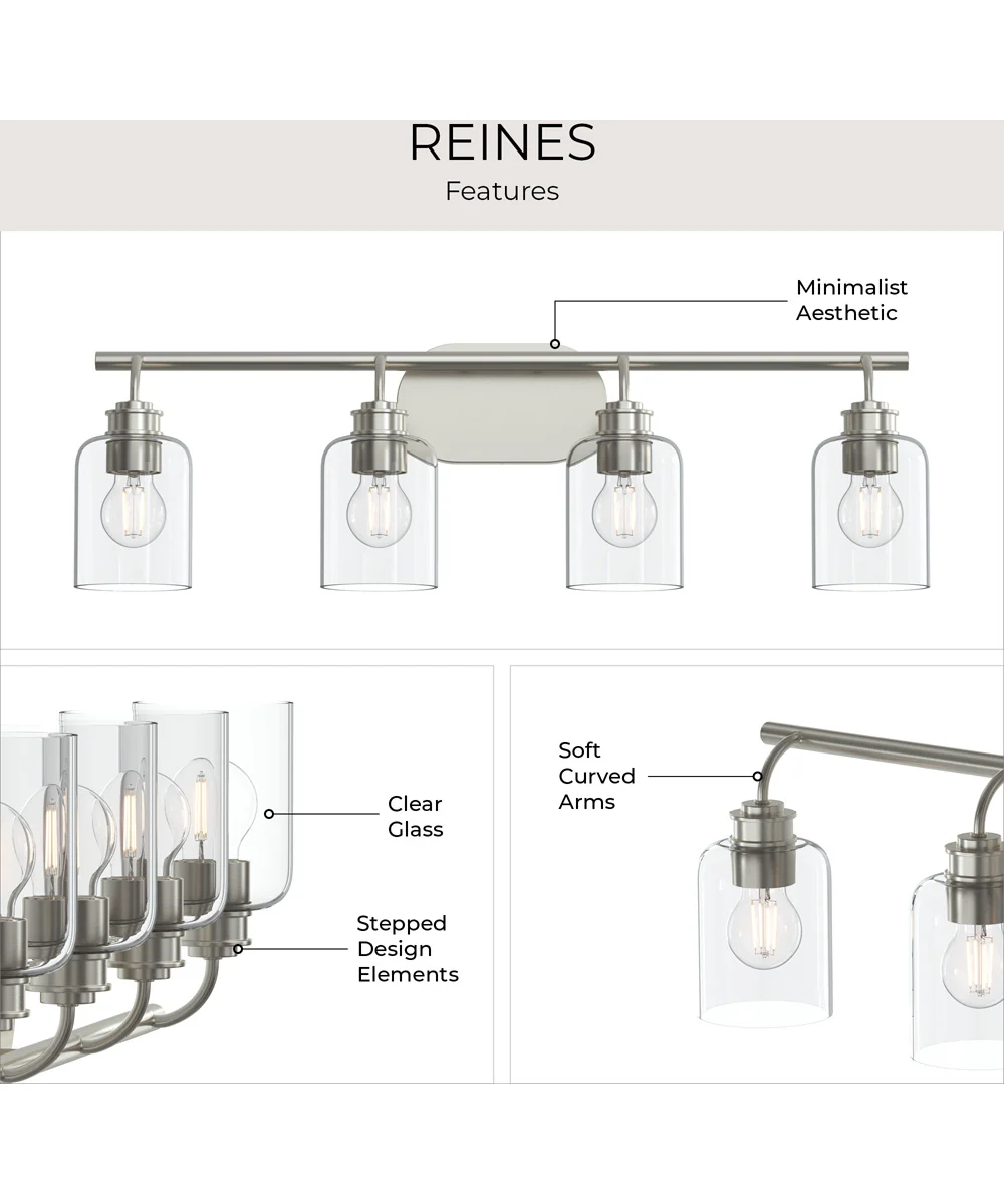Reines 4-Light Bath Vanity with Clear Glass Shades Brushed Nickel - Image 8