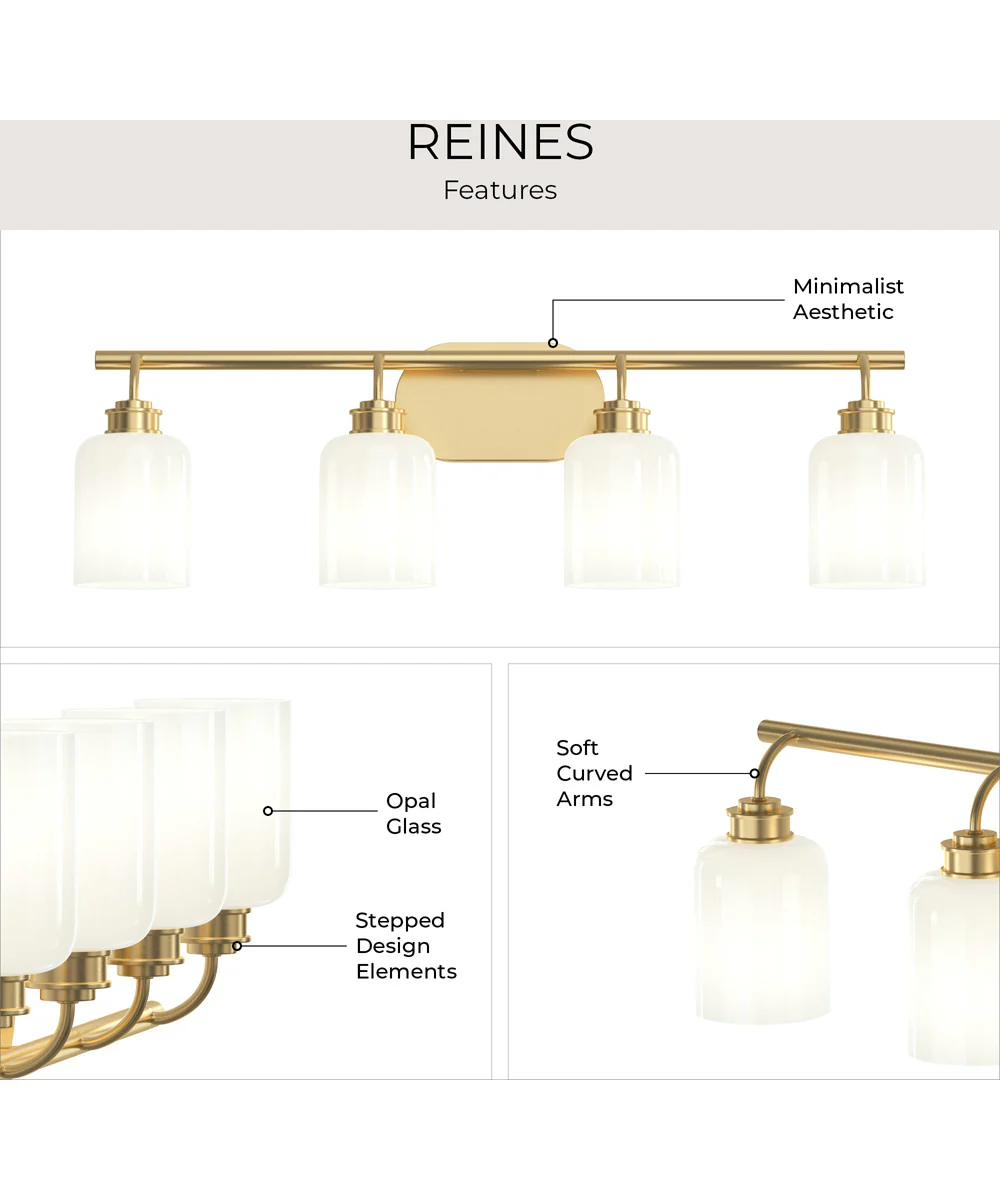 Reines 4-Light Bath Vanity with Opal Glass Shades Brushed Gold - Image 8
