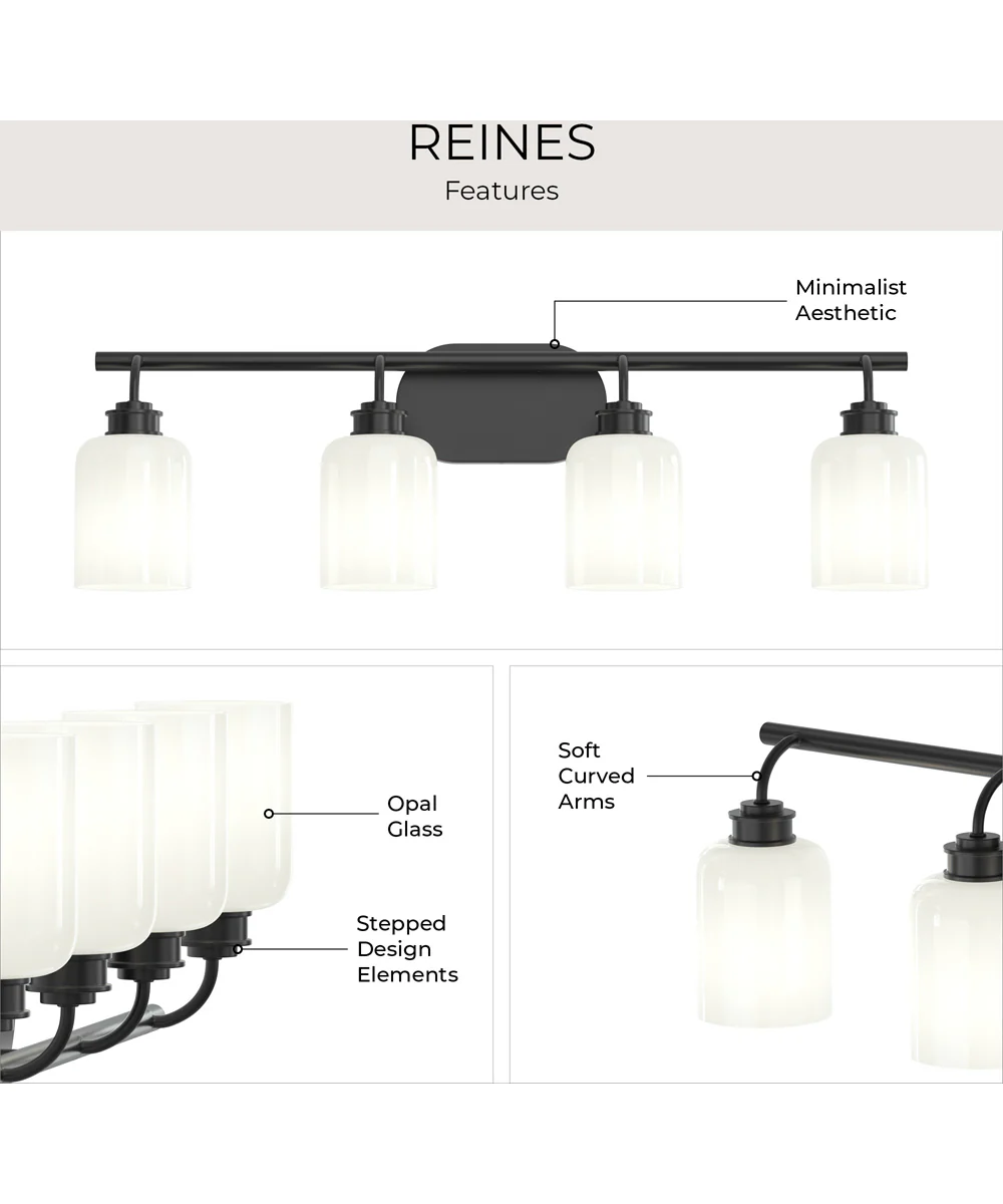 Reines 4-Light Bath Vanity with Opal Glass Shades Matte Black - Image 8