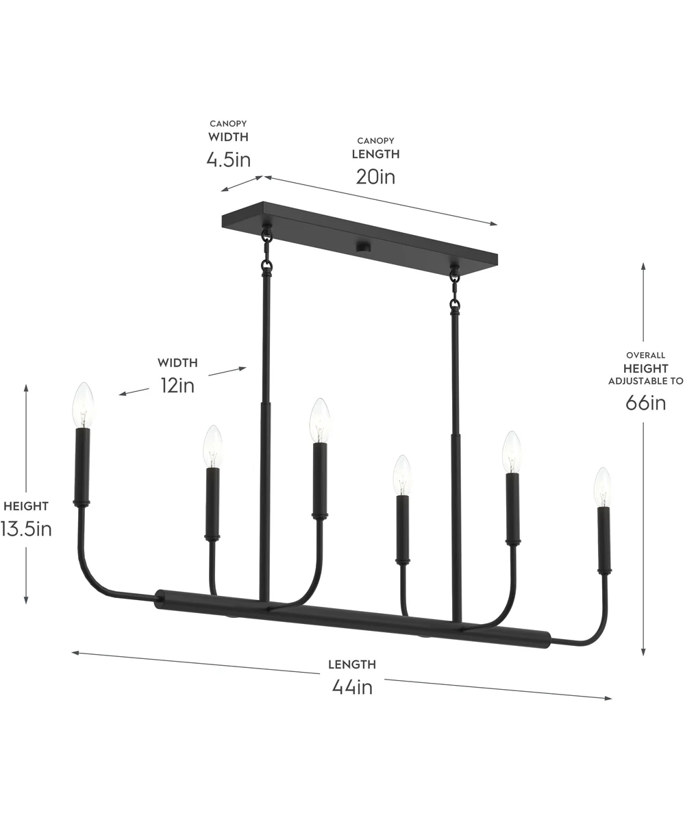 Reines 6-Light Linear Chandelier Matte Black - Image 4