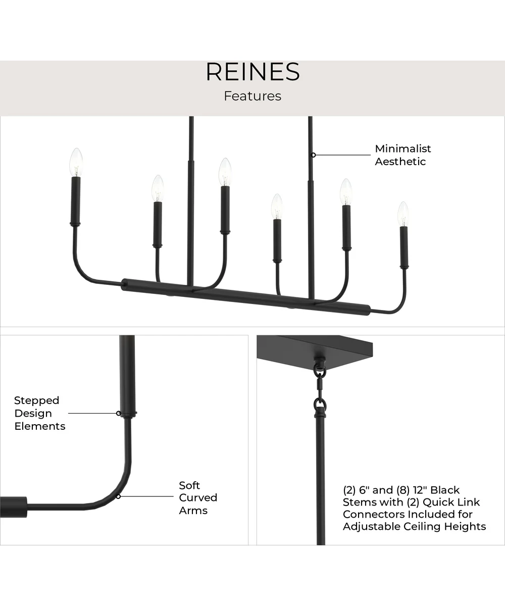 Reines 6-Light Linear Chandelier Matte Black - Image 8