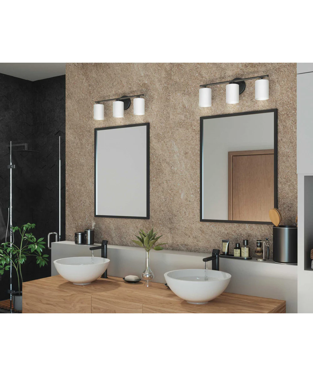 Replay 3-Light Etched Glass Modern Bath Vanity Light Textured Black - Image 2