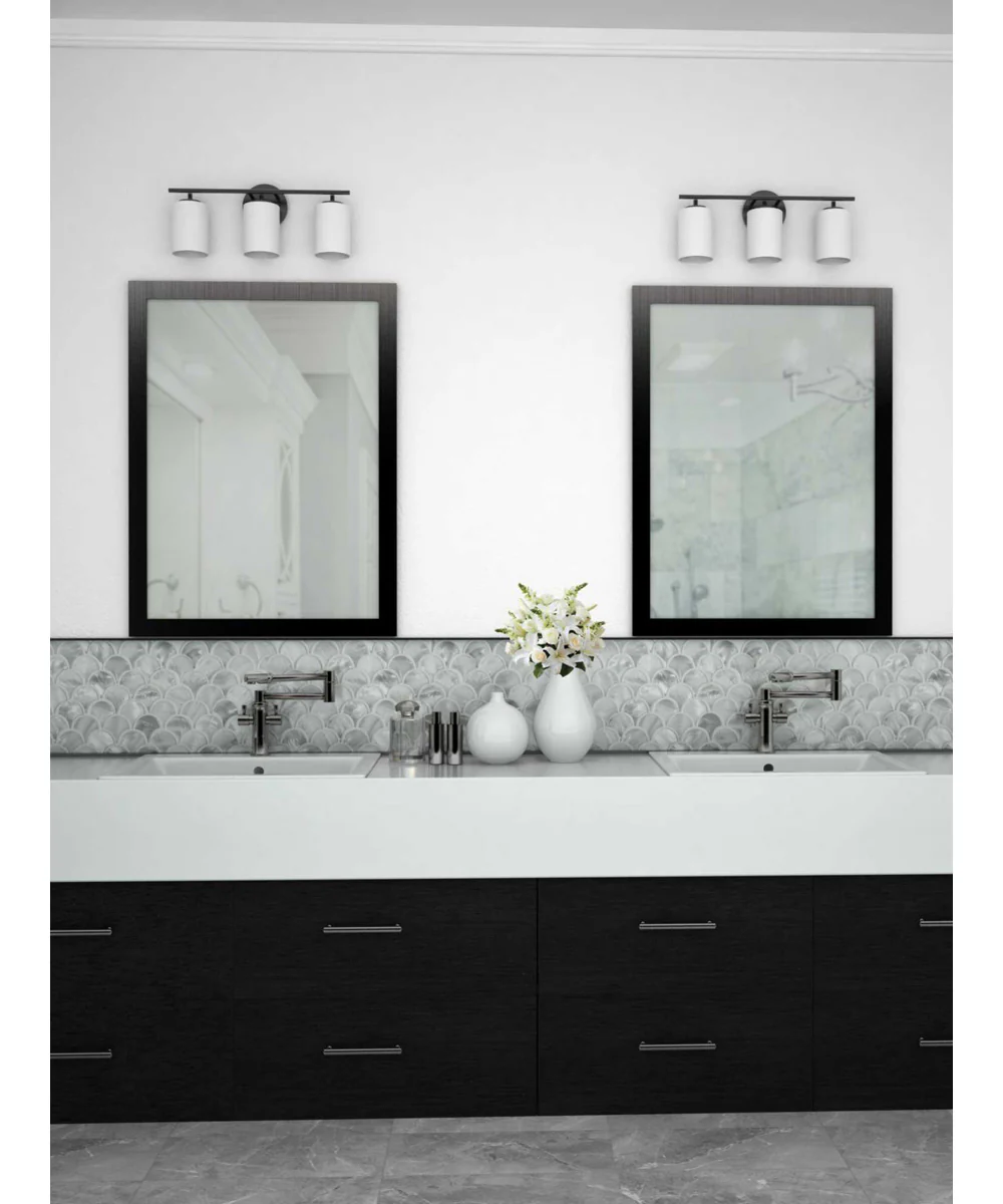 Replay 3-Light Etched Glass Modern Bath Vanity Light Textured Black - Image 3