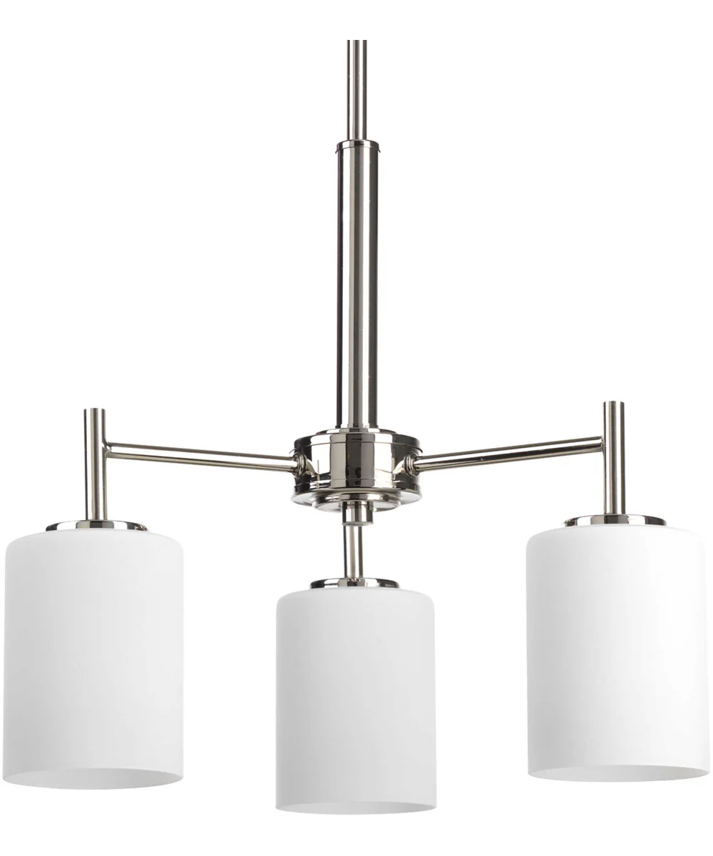 Replay 3-Light Etched White Glass Modern Chandelier Light Polished Nickel - Image 6