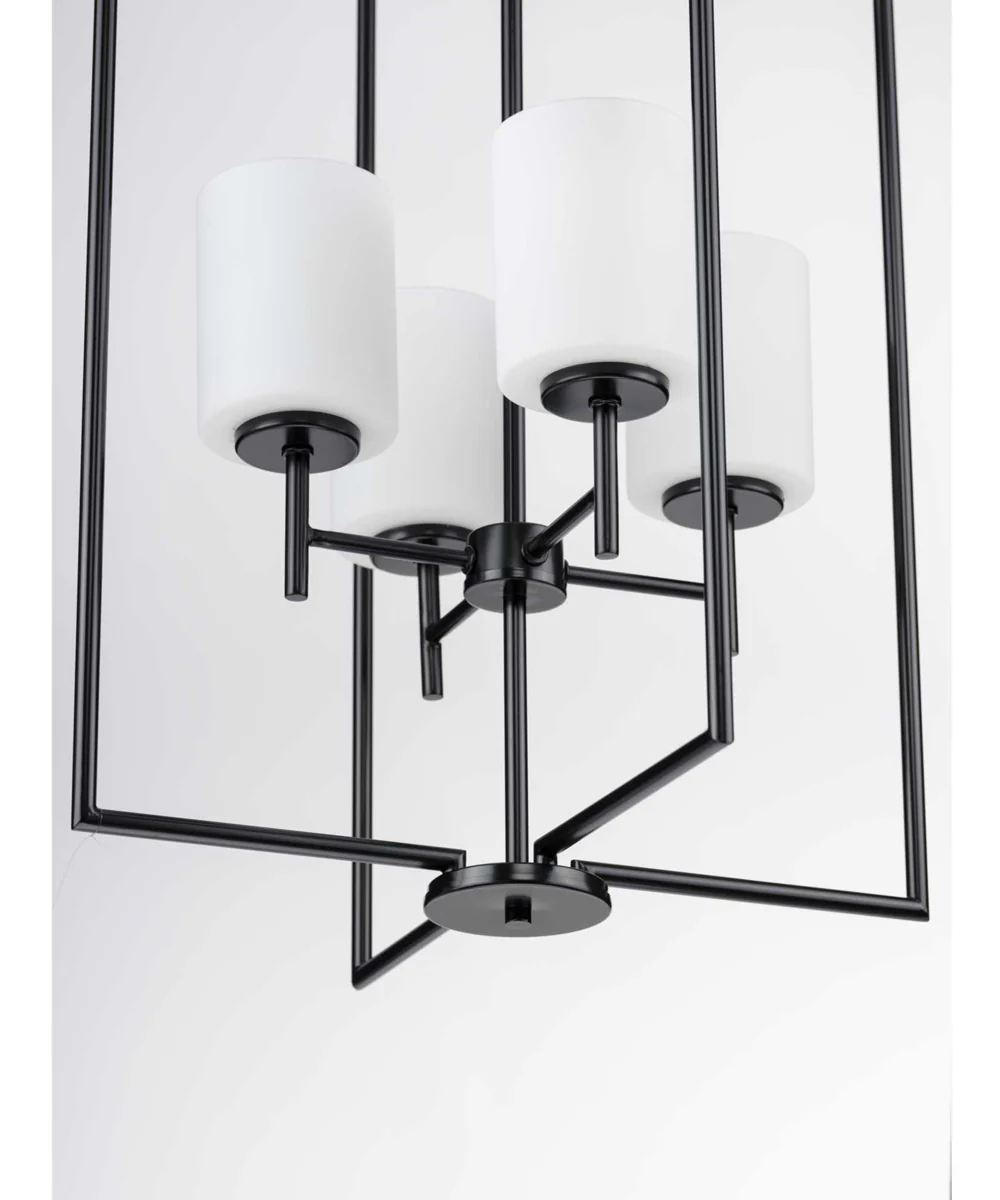 Replay 4-Light Etched White Glass Modern Pendant Light Textured Black - Image 6
