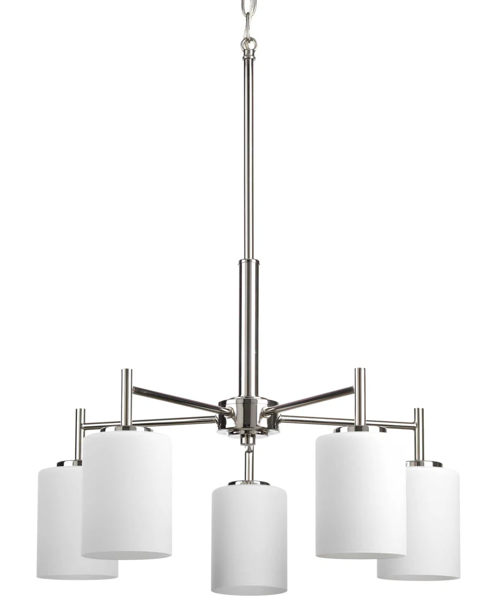 Replay 5-Light Etched White Glass Modern Chandelier Light Polished Nickel - Image 6