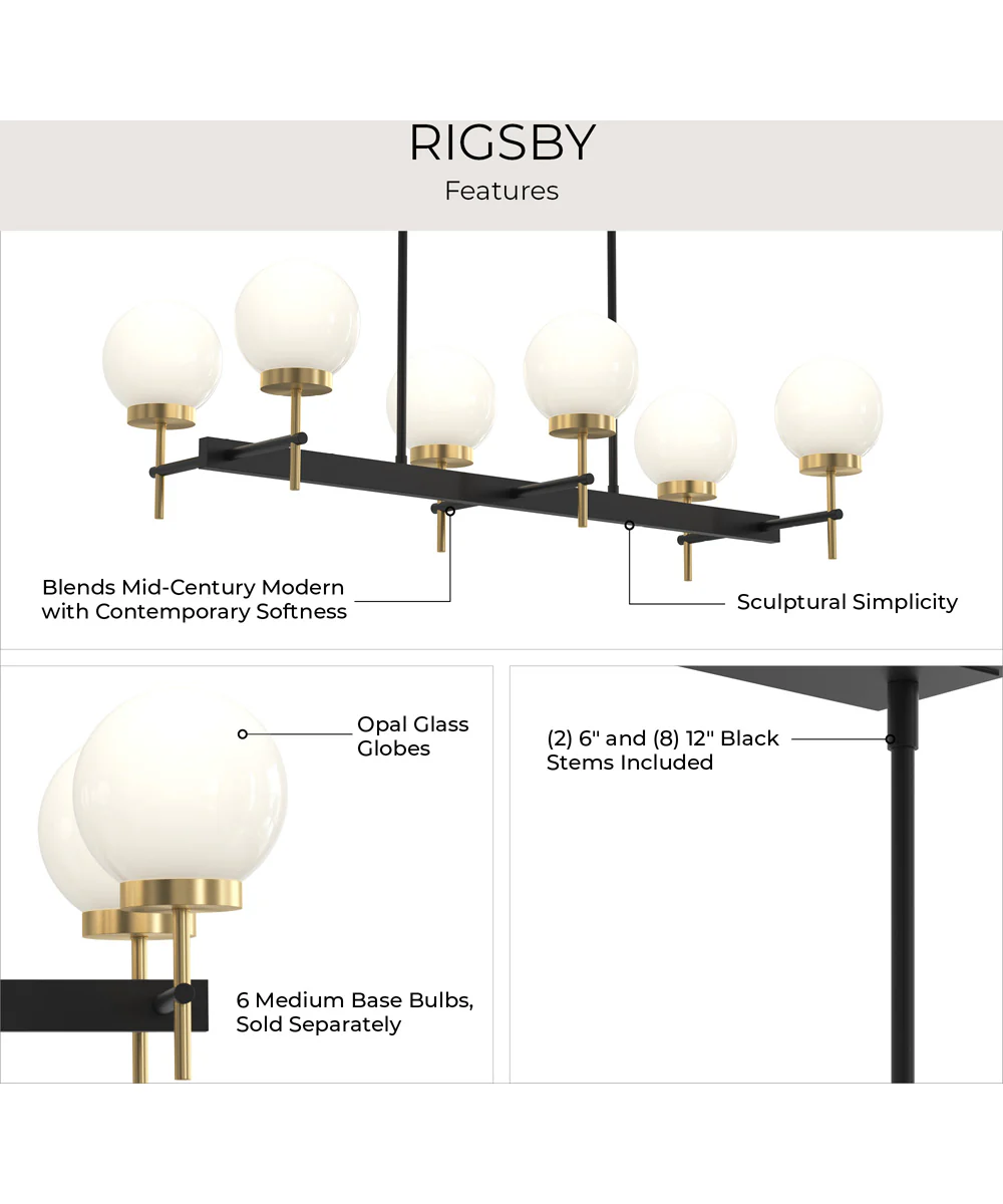 Rigsby 6-Light Linear Chandelier Matte Black and Brushed Gold - Image 7