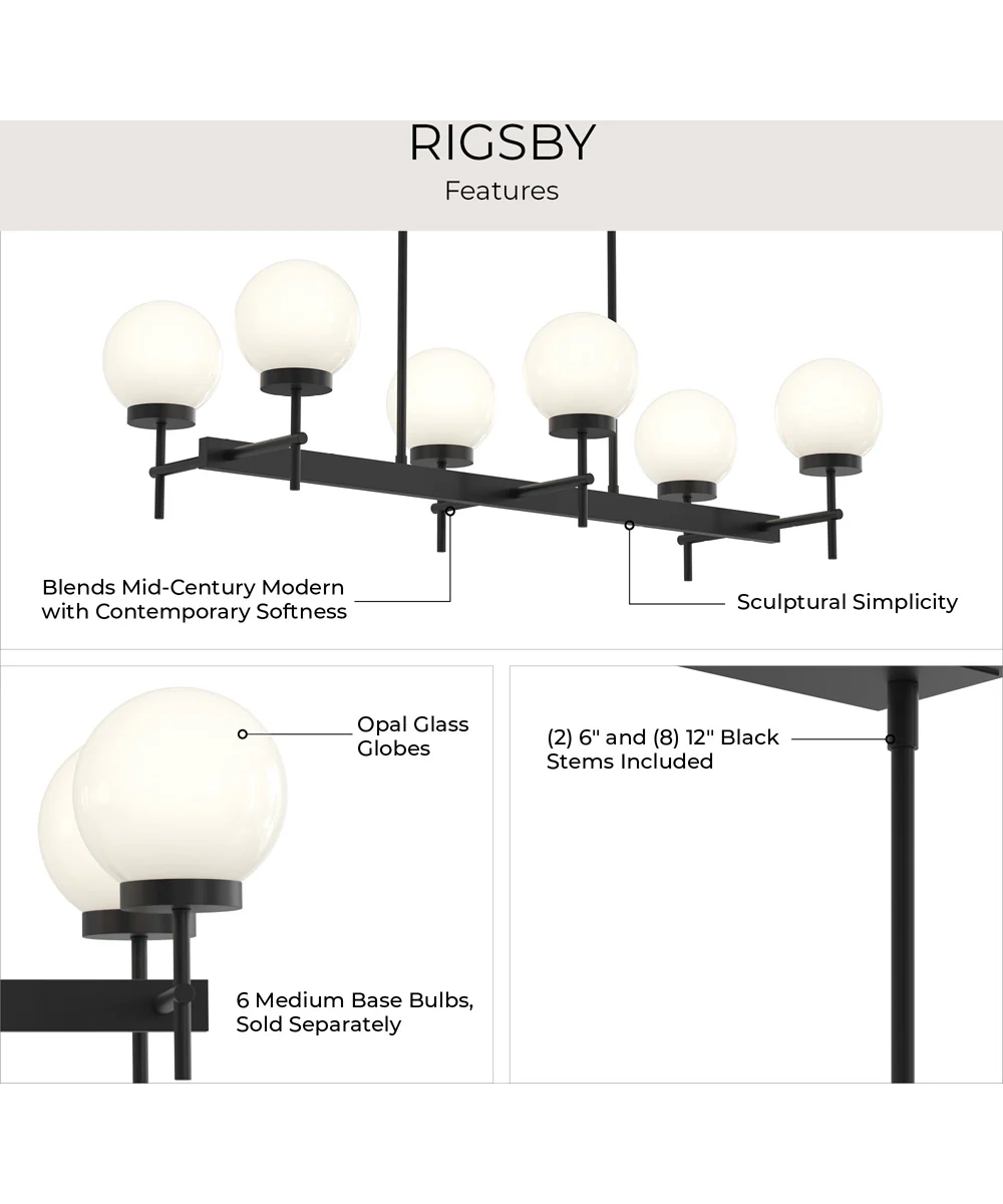 Rigsby 6-Light Linear Chandelier Matte Black - Image 7