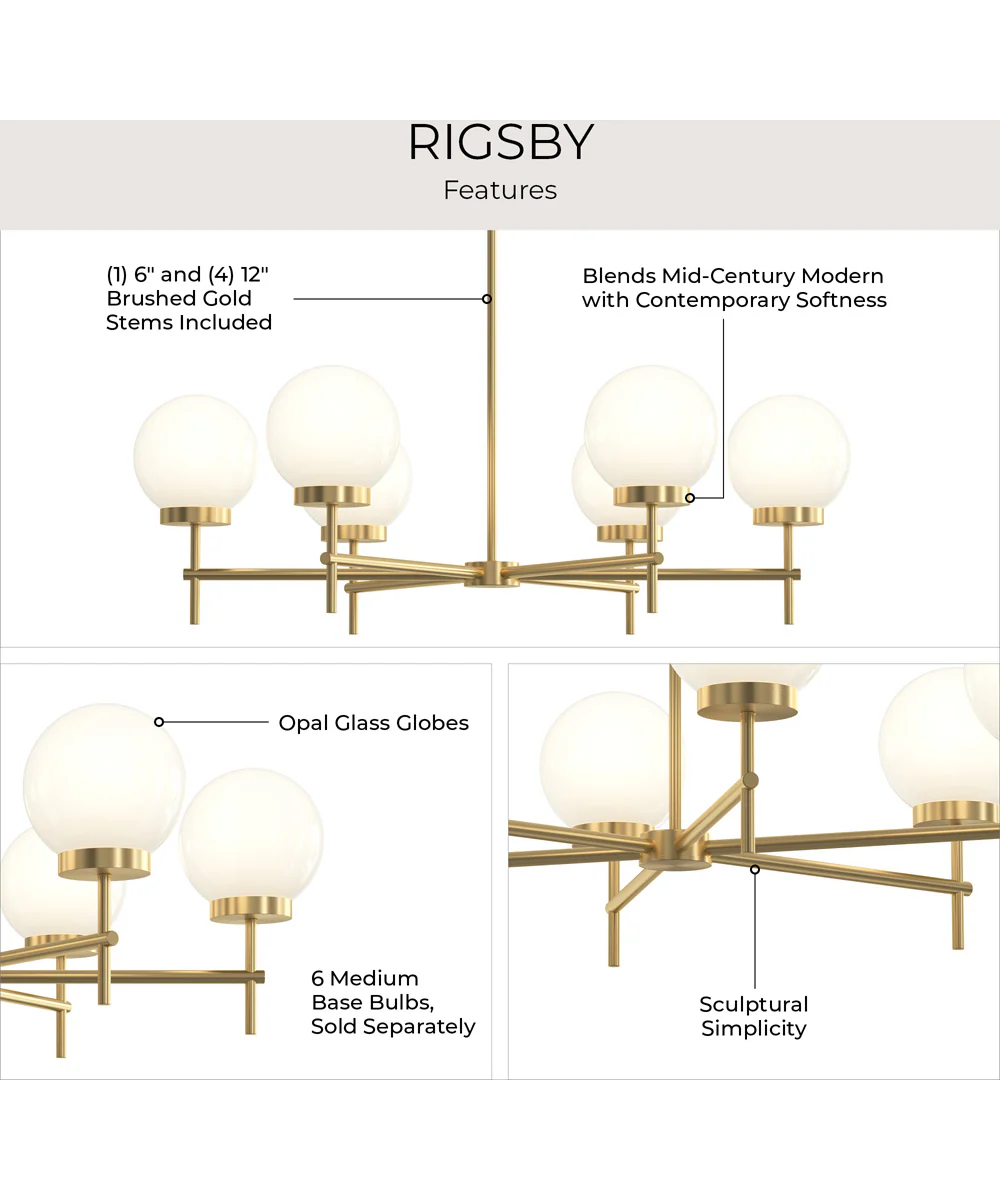 Rigsby 6-Light Medium Chandelier Brushed Gold - Image 8